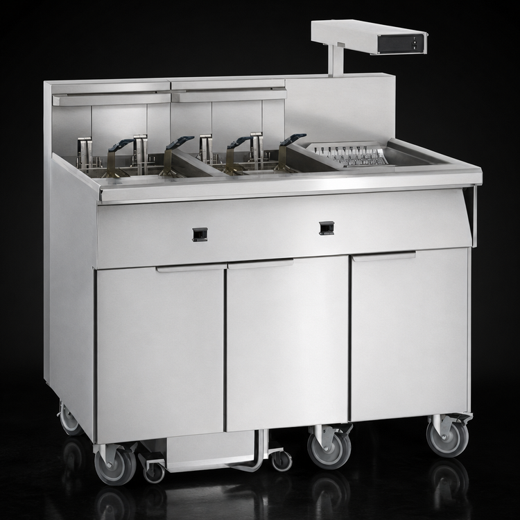 Product image #3 for Imperial Three-Tank Electric Floor Fryer with Built-In Filter System and Dump Station, 75 lb. Per Tank