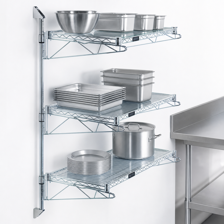 Product image #3 for Quantum Wall-Mounted 3-Shelf Cantilever Wire Shelving Starter Unit