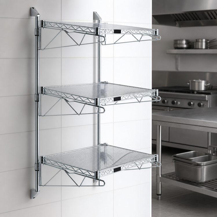 Product image #3 for Quantum Wall-Mounted Cantilever Starter Shelf Unit with 3 Wire Shelves, 54-Inch Posts