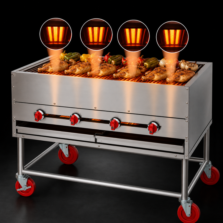 Product image #3 for American Range 48-Inch Horizontal Chicken Broiler with Stand, 4 Burners, Radiant