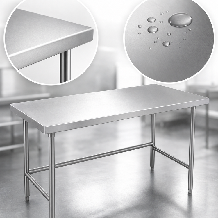 Product image #3 for Advance Tabco 108-Inch x 36-Inch 14-Gauge 304 Stainless Steel Open Base Work Table