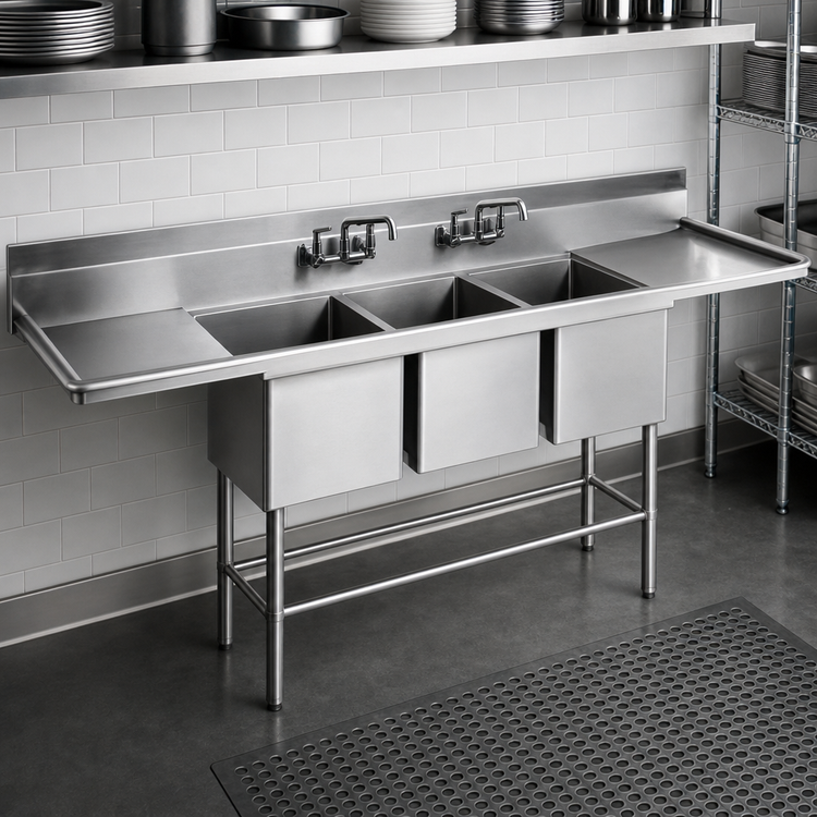 Product image #3 for Spec-Master FN Series Three-Compartment Stainless Steel Sink with Right-Hand 24-Inch Drainboard