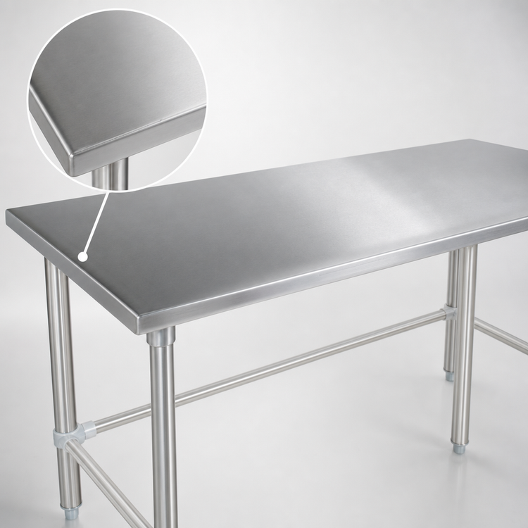Product image #3 for John Boos Stallion 84"W x 36"D 16-Gauge 300-Series Stainless Steel Flat Top Work Table with Safety Edge