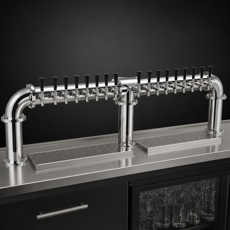 Product image #3 for Glastender Pipe Bridge Draft Dispensing Tower with 16 Faucets, Air-Cooled, Mirror Finish
