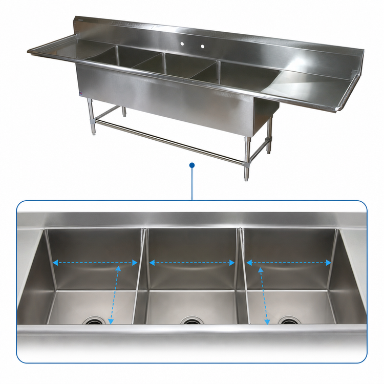Product image #3 for John Boos Pro-Bowl 3-Compartment Stainless Steel Sink with Dual 24-Inch Drainboards, 105-1/4 Inches Wide