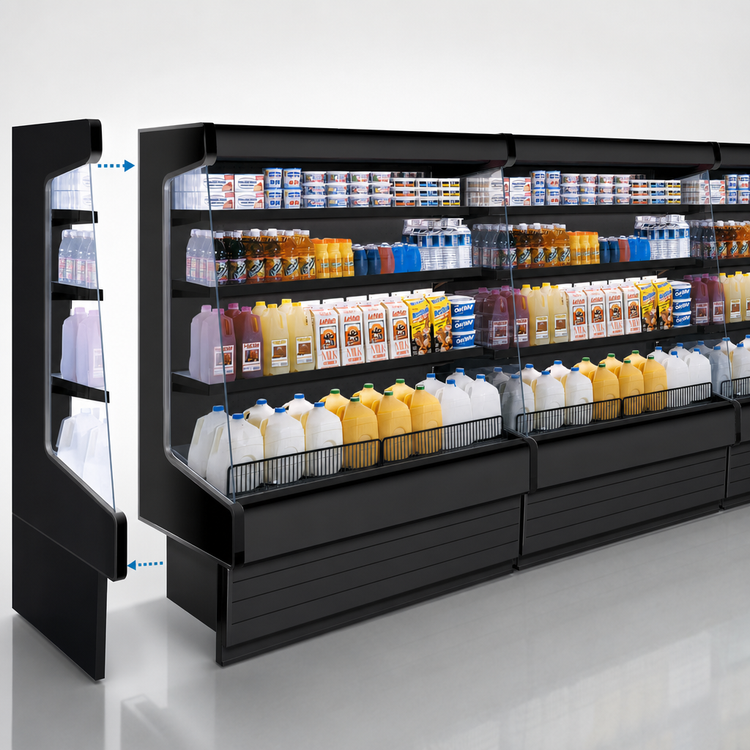 Product image #4 for Howard-McCray Ovation Series 147-Inch Remote Dairy Open Merchandiser, Endless Design, Black, LED Lighting, 72-Inch High