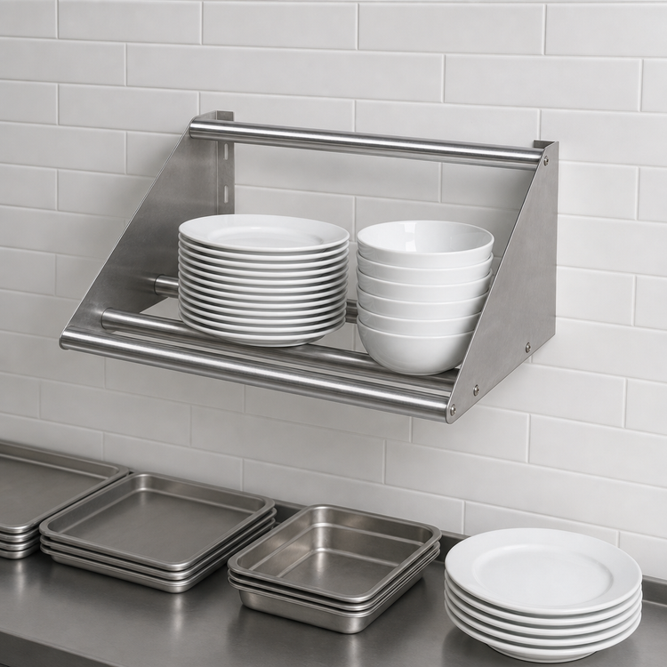 Product image #3 for BK Resources 22-Inch Wall-Mount Tubular Stainless Steel Dish Shelf