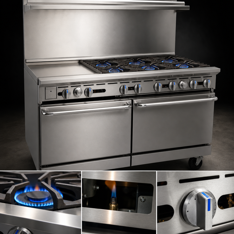 Product image #3 for Imperial Pro Series 60-Inch Commercial Gas Restaurant Range with 6 Open Burners, 24-Inch Griddle, Convection Oven and Standard Oven