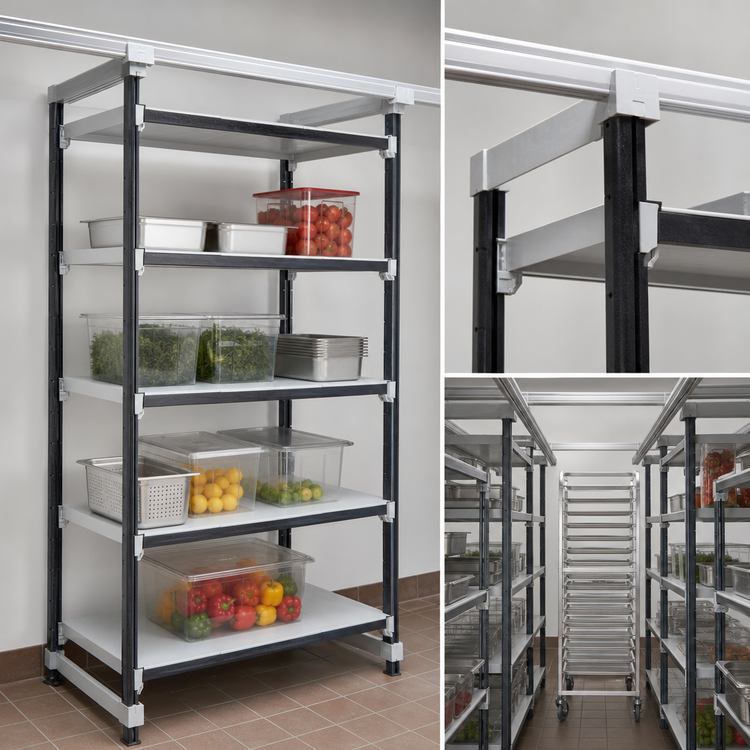 Product image #3 for Cambro Camshelving Elements XTRA High Density Top Rail Stationary Starter Unit, 24 x 60 x 81 Inches, 5-Tier Overhead Track Shelving