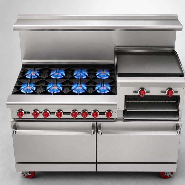 Product image #3 for American Range AR-8B-24RG-DSB 72-Inch Gas Restaurant Range with 8 Open Burners and 24-Inch Raised Griddle/Broiler