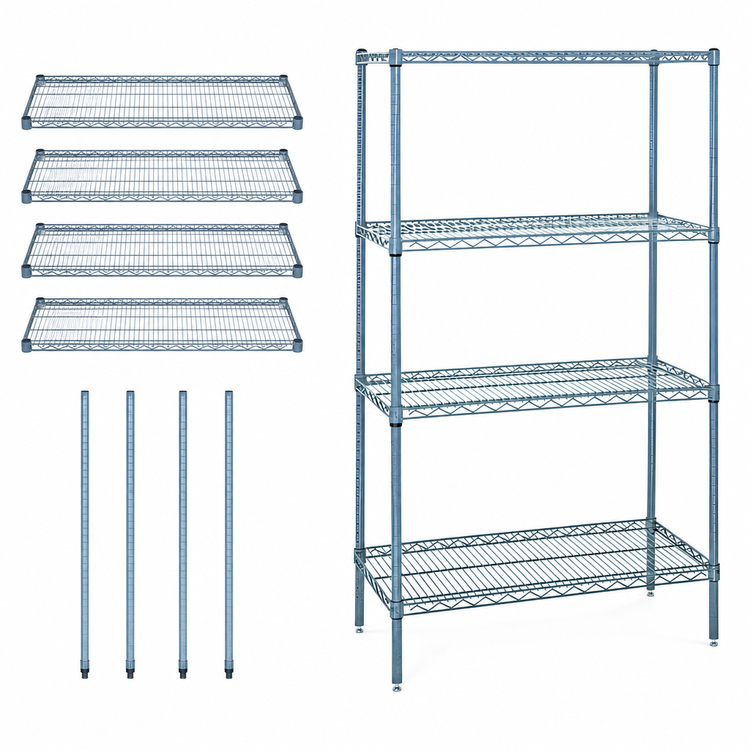Product image #3 for Quantum 42-Inch x 14-Inch x 74-Inch Gray Epoxy Antimicrobial Wire Shelving Starter Kit with 4 Shelves
