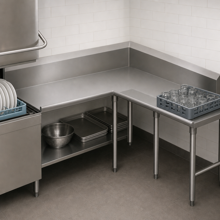 Product image #3 for John Boos Pro-Bowl L-Shaped Corner Clean Dishtable, Left-to-Right, 60" x 96", 14-Gauge 300 Series Stainless Steel