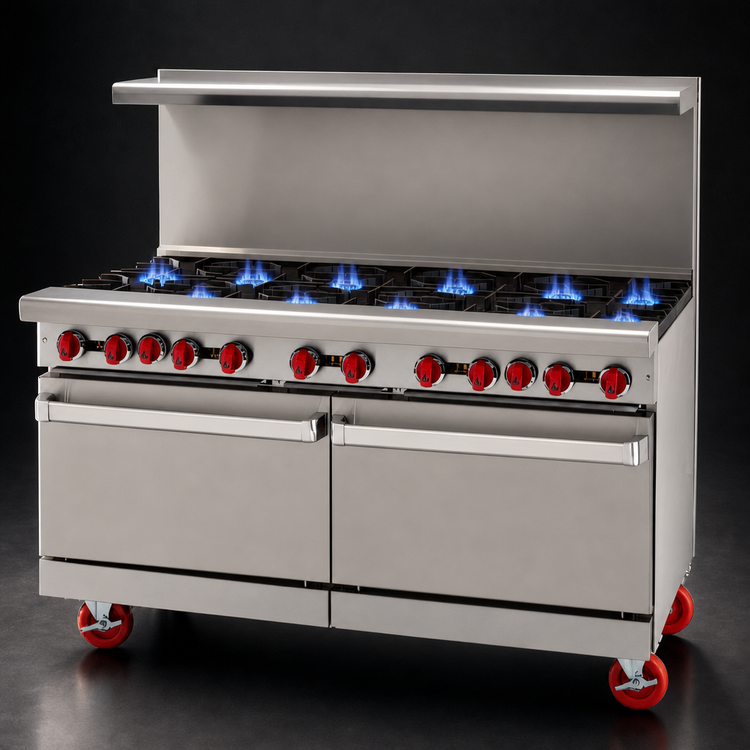 Product image #3 for American Range 60-Inch Gas Restaurant Range with 10 Open Burners, Left Convection Oven and Right Standard Oven