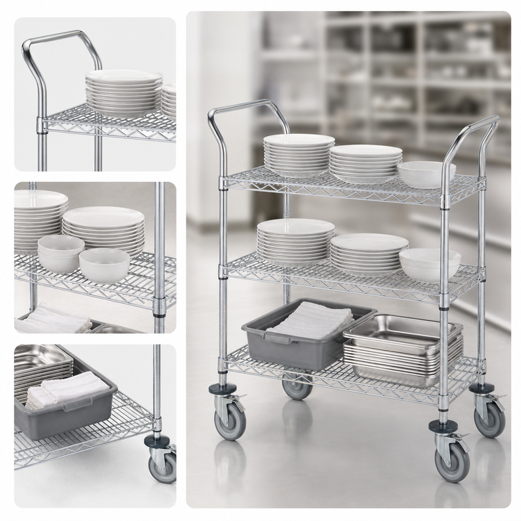 Product image #3 for Advance Tabco Special Value Series 3-Shelf Chrome-Plated Wire Utility Cart, 42 x 18 x 38 Inches