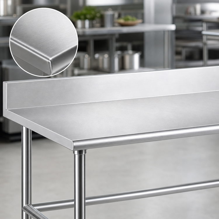 Product image #3 for Advance Tabco TKMG-369 108" x 36" 16-Gauge 304 Stainless Steel Work Table with 5" Backsplash