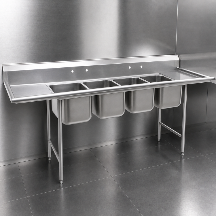 Product image #3 for Eagle Group 314 Series Four-Compartment Stainless Steel Sink with Right-Hand Drainboard