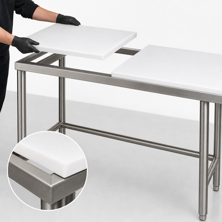 Product image #3 for Eagle Group Poly Top Cutting Table with Stainless Steel Tubular Base, 108 x 24 x 34-1/2 Inches