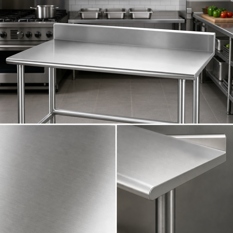 Product image #3 for Advance Tabco 84-Inch x 30-Inch 16 Gauge 304 Stainless Steel Work Table with 5-Inch Backsplash