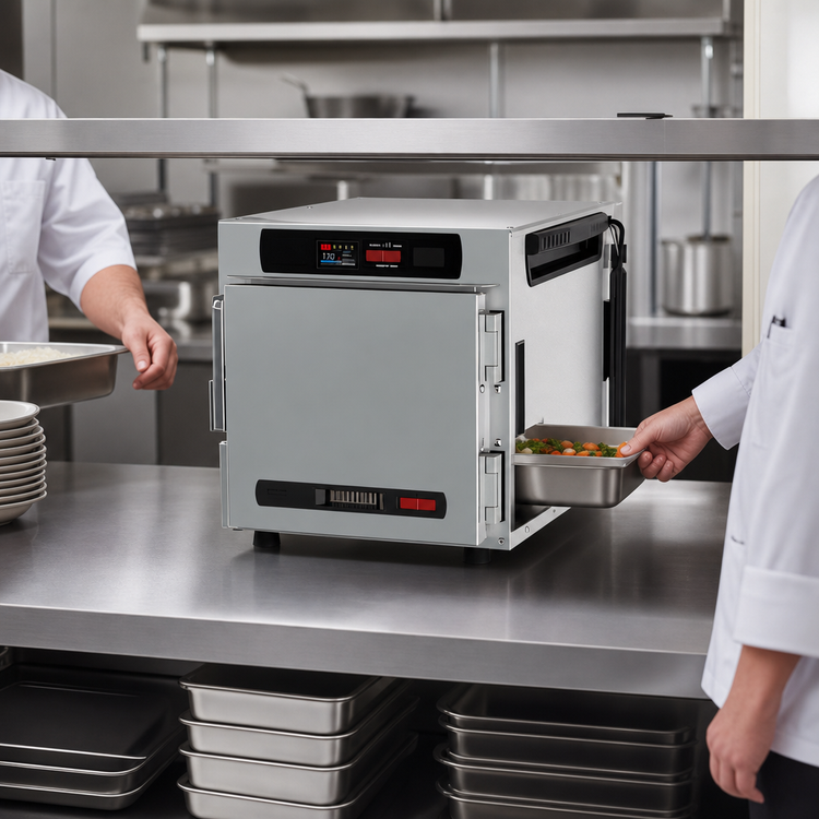 Product image #4 for Metro HotBlox Narrow 4-Pan Pass-Thru Insulated Holding Cabinet with Digital Touchscreen, Solid Front and Rear Doors, Countertop/Stacking