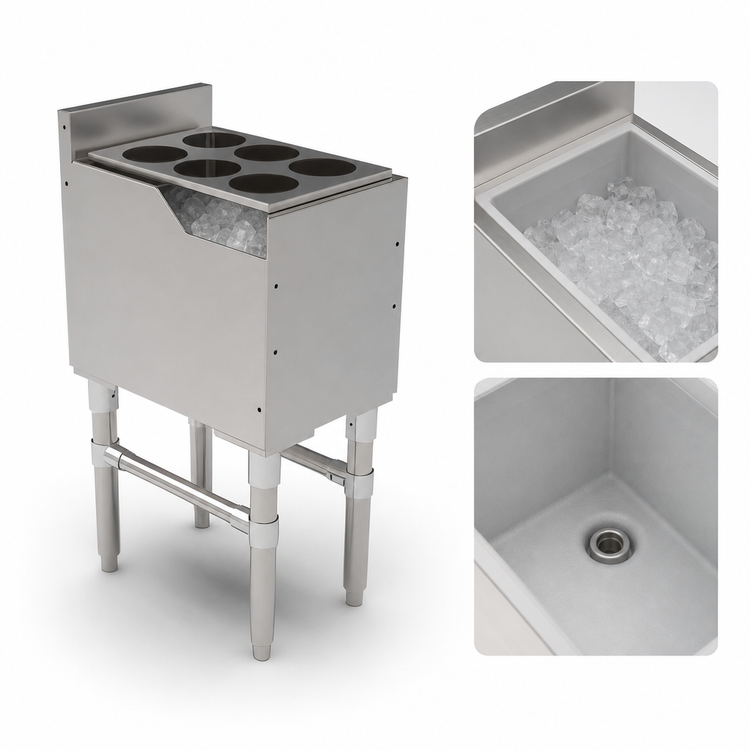 Product image #3 for John Boos Slim-Line 12-Inch x 18-Inch Underbar Ice Bin/Cocktail Unit with 6 Bottle Openings