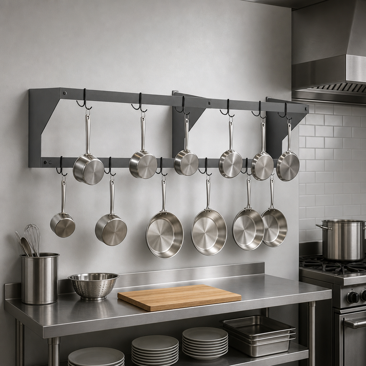 Product image #3 for Eagle Group WM72APR-X 72-Inch Wall Mounted Aluminum Double-Bar Pot Rack with 12 Hooks