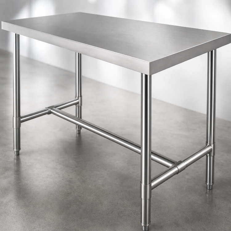 Product image #3 for Klinger's Trading Heavy-Duty 72-Inch x 24-Inch 18-Gauge 430 Stainless Steel Work Table with Open H-Frame Base
