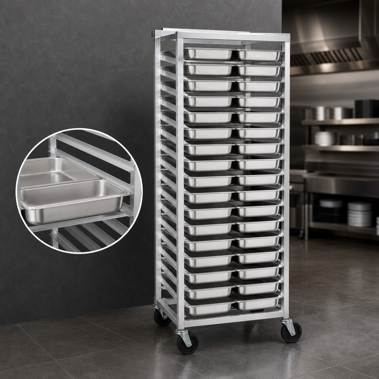 Product image #3 for Channel Standard Series Aluminum Side-Load Steam Table Pan Rack for 12 x 20 Pans, 64 Inch High, 34 Pan Capacity