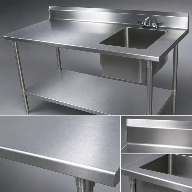 Product image #3 for John Boos 60-Inch Right-Side Prep Sink Work Table, 16-Gauge 300 Series Stainless Steel Top, 5-Inch Backsplash, Galvanized Base