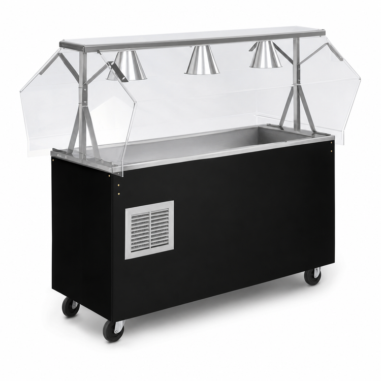 Product image #3 for Vollrath 2-Series Affordable Portable Mobile Refrigerated 3-Pan Cold Food Buffet Station with Clear Acrylic Breath Guard