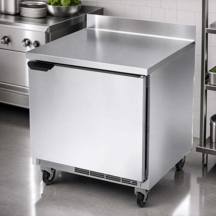 Product image #4 for Beverage-Air 32-Inch One-Section Worktop Refrigerator with Solid Door and 4-Inch Backsplash