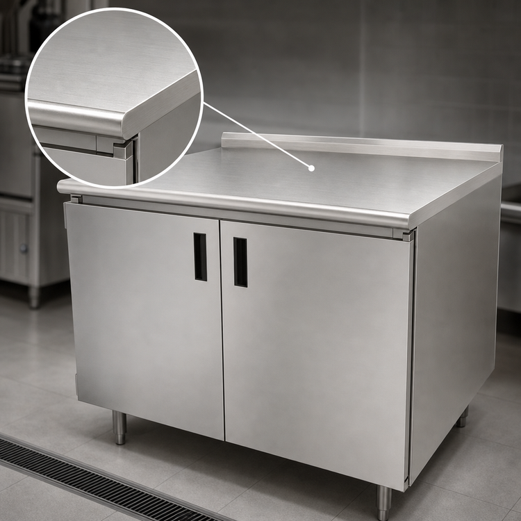 Product image #3 for Advance Tabco HF-SS-245 Enclosed Stainless Steel Work Table with Cabinet Base and Hinged Doors, 60 x 24 Inches, 14-Gauge 304 Top