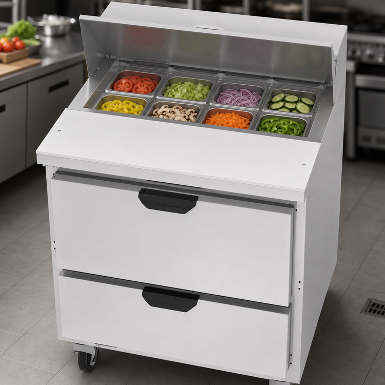 Product image #3 for Beverage-Air 32-Inch 1-Section Sandwich Top Refrigerated Prep Table with 2 Drawers