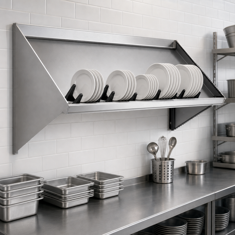 Product image #3 for Eagle Wall-Mounted Solid Slanted Dish Table Rack Shelf, 63 Inch, Right-Side Drip Tube, 304 Stainless Steel