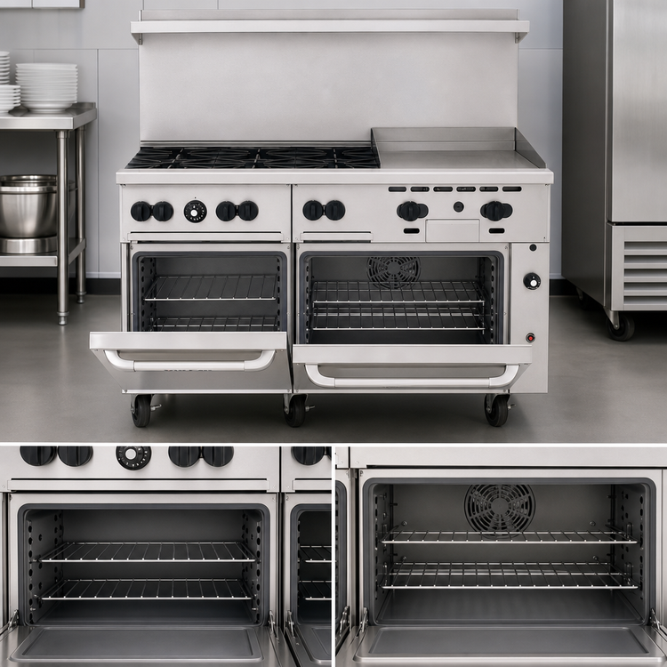 Product image #3 for Vulcan Endurance 60-Inch Gas Restaurant Range with 6 Open Burners, 24-Inch Manual Griddle, Standard Oven and Convection Oven