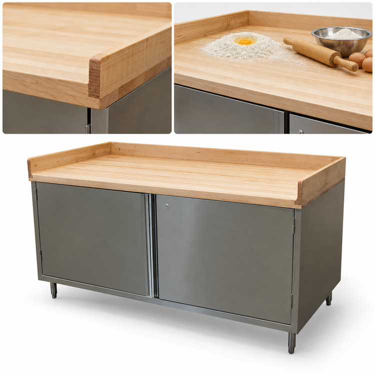 Product image #3 for BK Resources 72 Inch x 36 Inch Hard Maple Wood Top Chef Table with Locking Cabinet Base