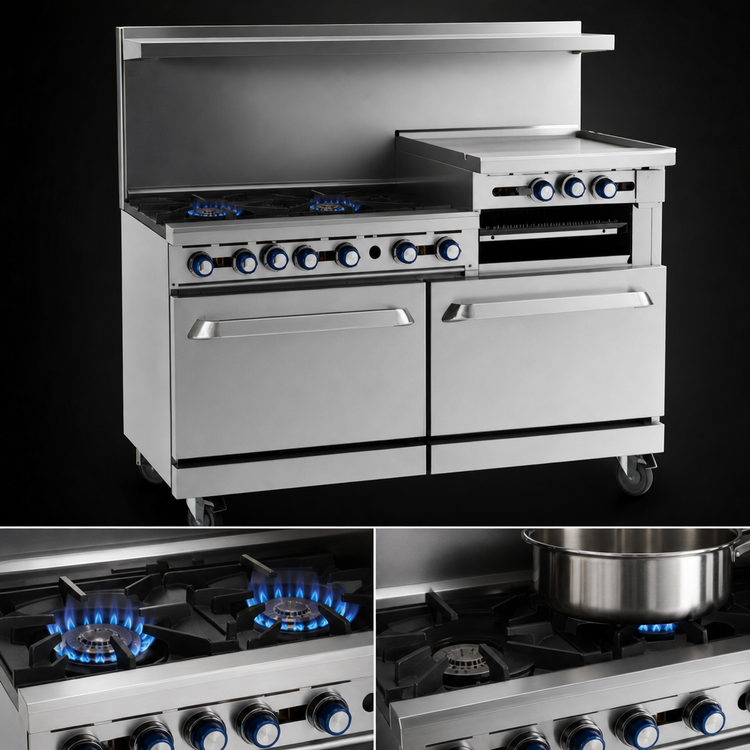 Product image #3 for Imperial Pro Series 60-Inch Gas Restaurant Range with 2 Open Burners, 48-Inch Griddle, and 2 Convection Ovens