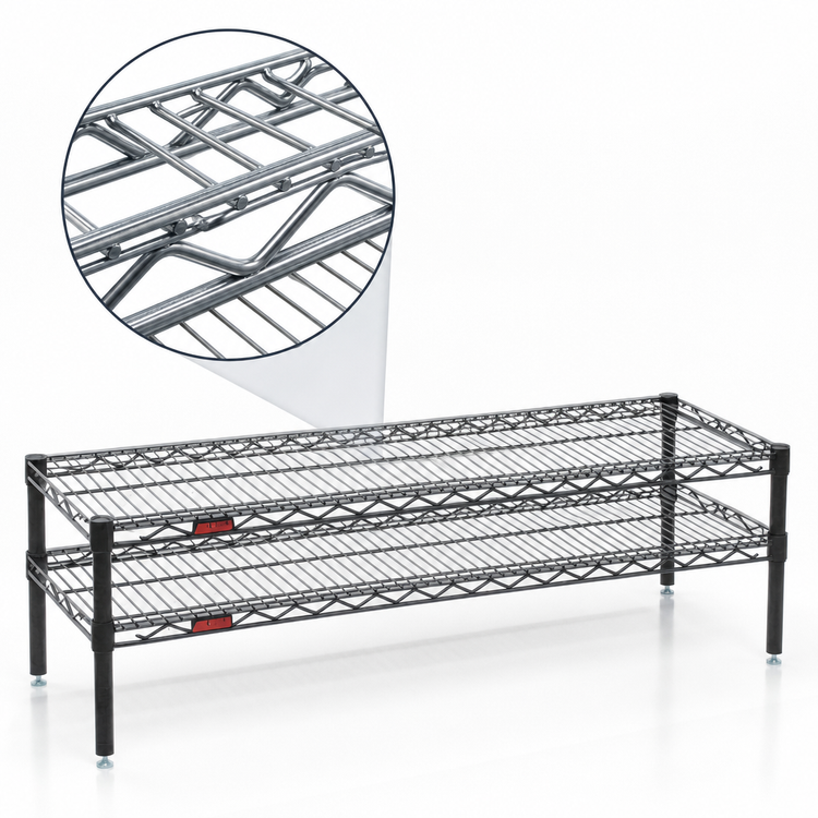 Product image #3 for QuadTruss 2-Tier Front Case Merchandise Wire Shelving Unit, 42W x 14D x 14H, Chrome