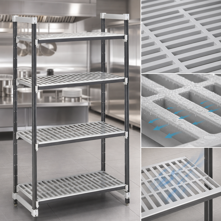 Product image #3 for Cambro Camshelving Elements XTRA 4-Tier Vented Stationary Starter Polymer Shelving Unit, 21 x 60 x 64 Inches, Speckled Gray