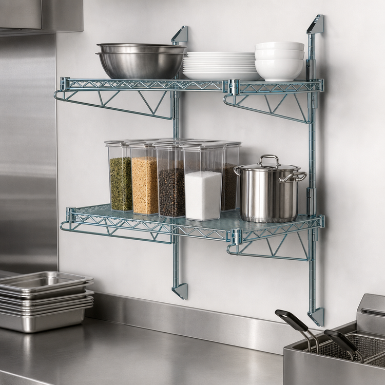 Product image #3 for Quantum Cantilever Double Shelf Wall-Mount Wire Shelving Unit, 24 x 12 Inches