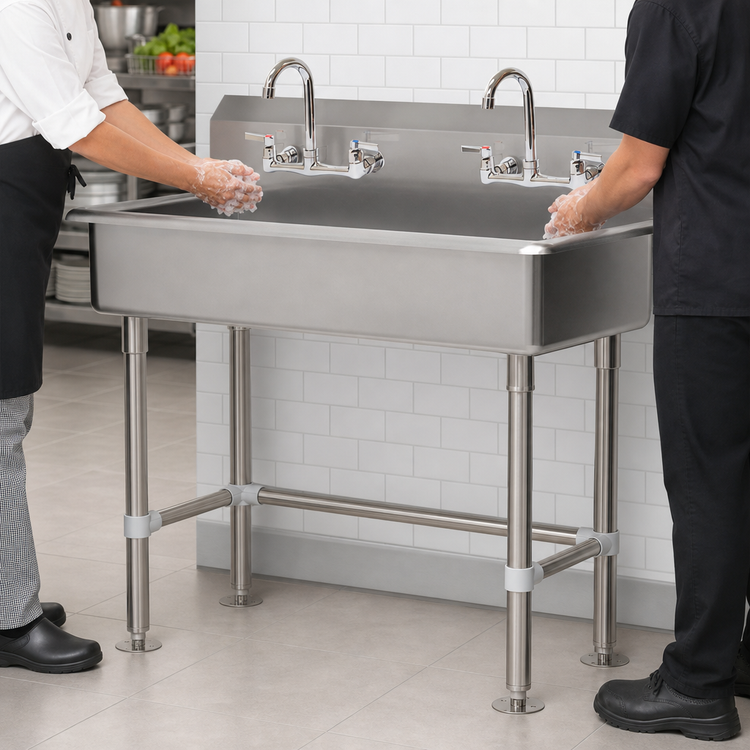 Product image #3 for Advance Tabco 40-Inch ADA-Compliant Multiwash Freestanding Hand Wash Sink with Gooseneck Faucets