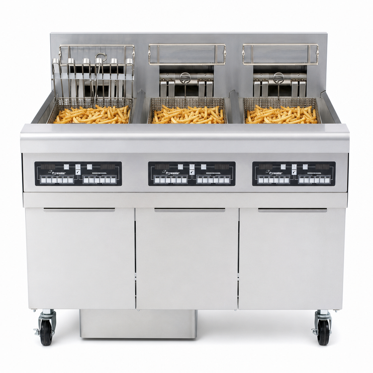 Product image #3 for Frymaster RE High Efficiency 3-Tank Electric Fryer Battery with Built-In Filtration, 50 lb Full Frypots, 17 kW Each