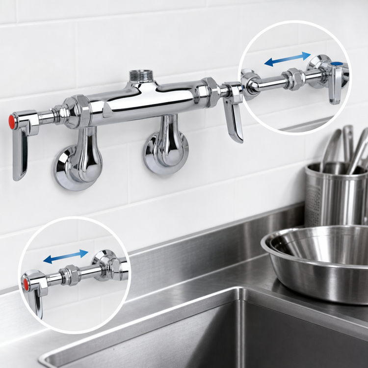 Product image #3 for T&S Brass Adjustable Wall-Mount Sink Mixing Faucet, Less Nozzle, Eterna Cartridges