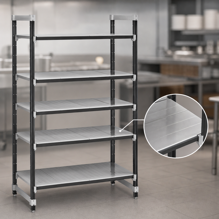 Product image #3 for Cambro Camshelving Elements XTRA 5-Tier Solid Stationary Starter Unit, 21 x 36 x 84 Inches, Speckled Gray