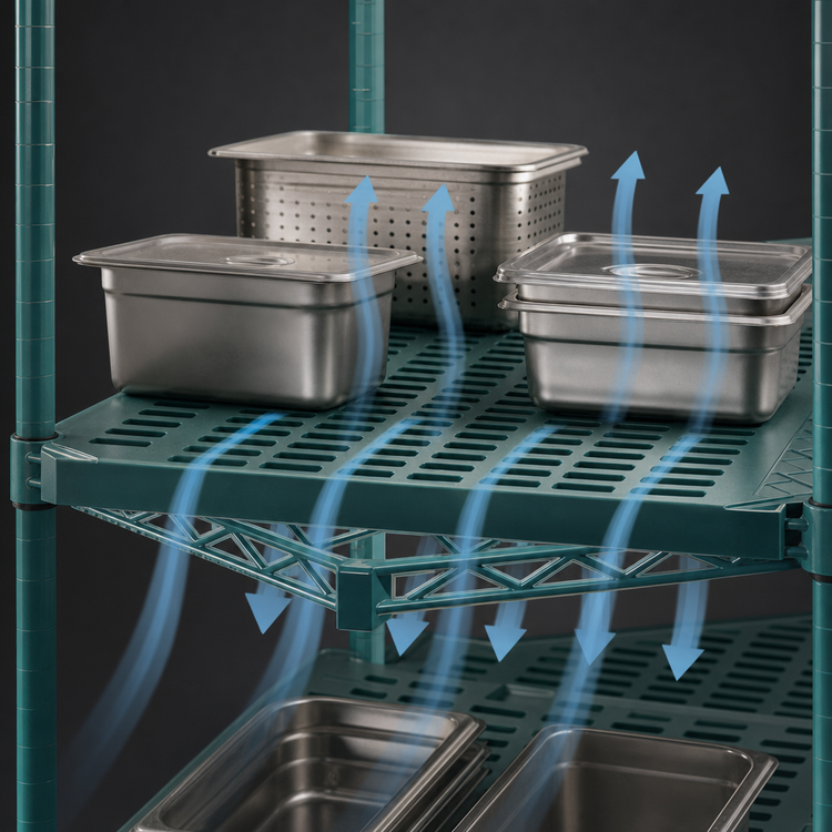 Product image #3 for QuadPlus 48 x 24 Inch Vented Green Polymer Shelf Mat with Quad-Adjust Wire Frame