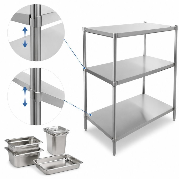 Product image #3 for John Boos Stainless Steel Dry Storage Shelving Unit, 54W x 24D x 36H, 2 Adjustable Shelves