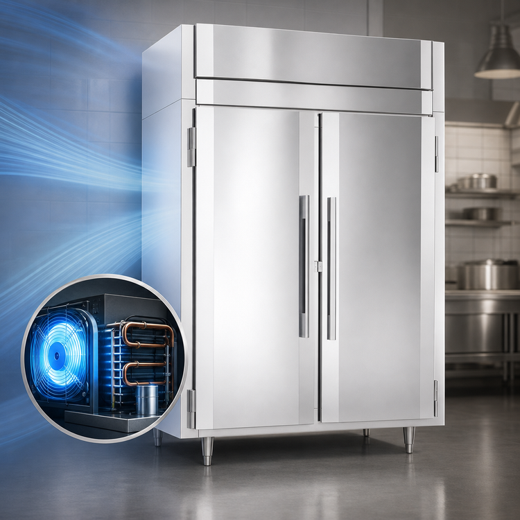 Product image #4 for Victory UltraSpec Dual Temp Pass-Thru Warmer/Refrigerator Cabinet, 2-Section, Self-Contained, Stainless Steel