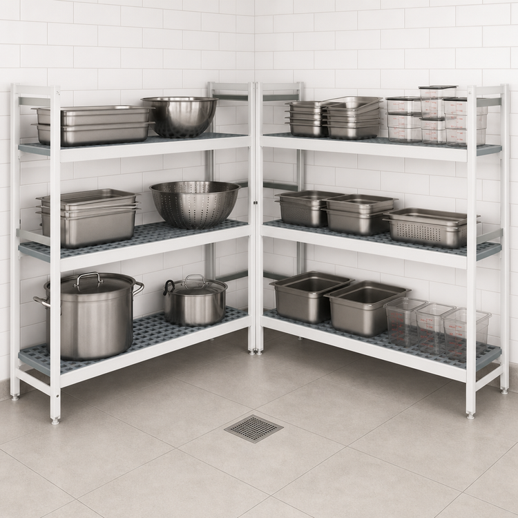 Product image #3 for Fermostock 4-Tier Corner Expansion Polymer Shelving Unit, 71-Inch H x 38-Inch W x 14-Inch D