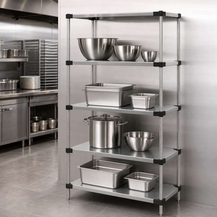 Product image #3 for Quantum Solid Shelving Starter Kit, 30"W x 18"D x 74"H, 304 Stainless Steel