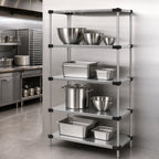 Thumbnail image #3 for Quantum WRS4-74-1830SS 304 Stainless Steel Solid Shelving Starter Kit, 4 Shelves, 30"W x 18"D x 74"H