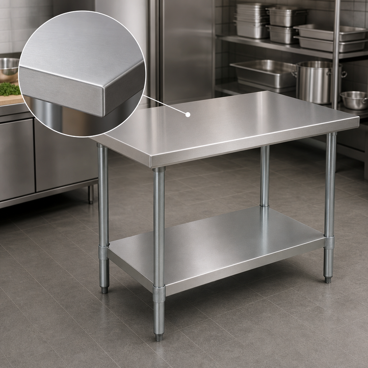 Product image #3 for BK Resources CVT-4836 48 Inch x 36 Inch 16-Gauge Stainless Steel Flat Top Work Table with Undershelf